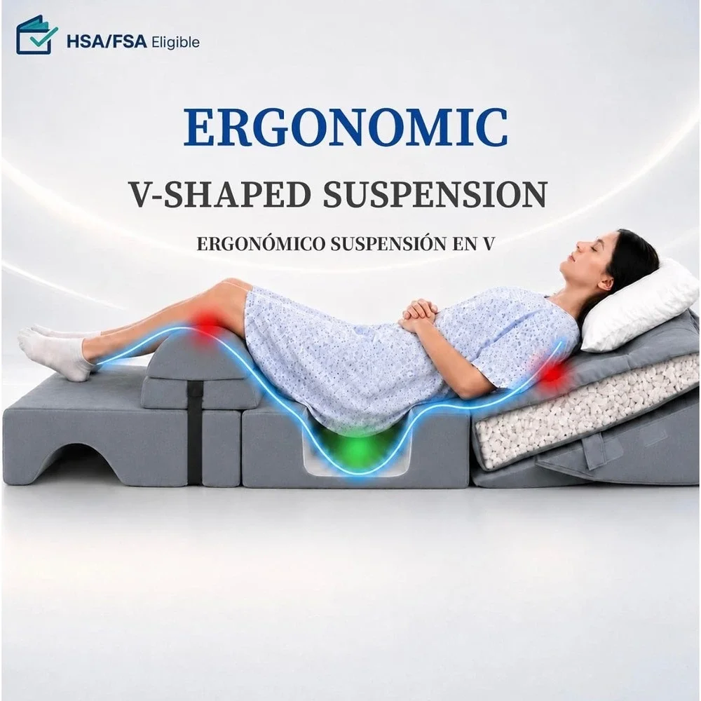 BBL Recovery Bed Mattress 9-Piece Adjustable Post Surgery Pillow Set Grey Foam
